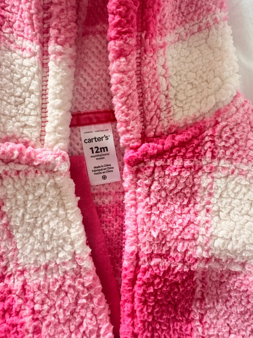 Carter's Pink and Cream Sherpa Check One-Piece